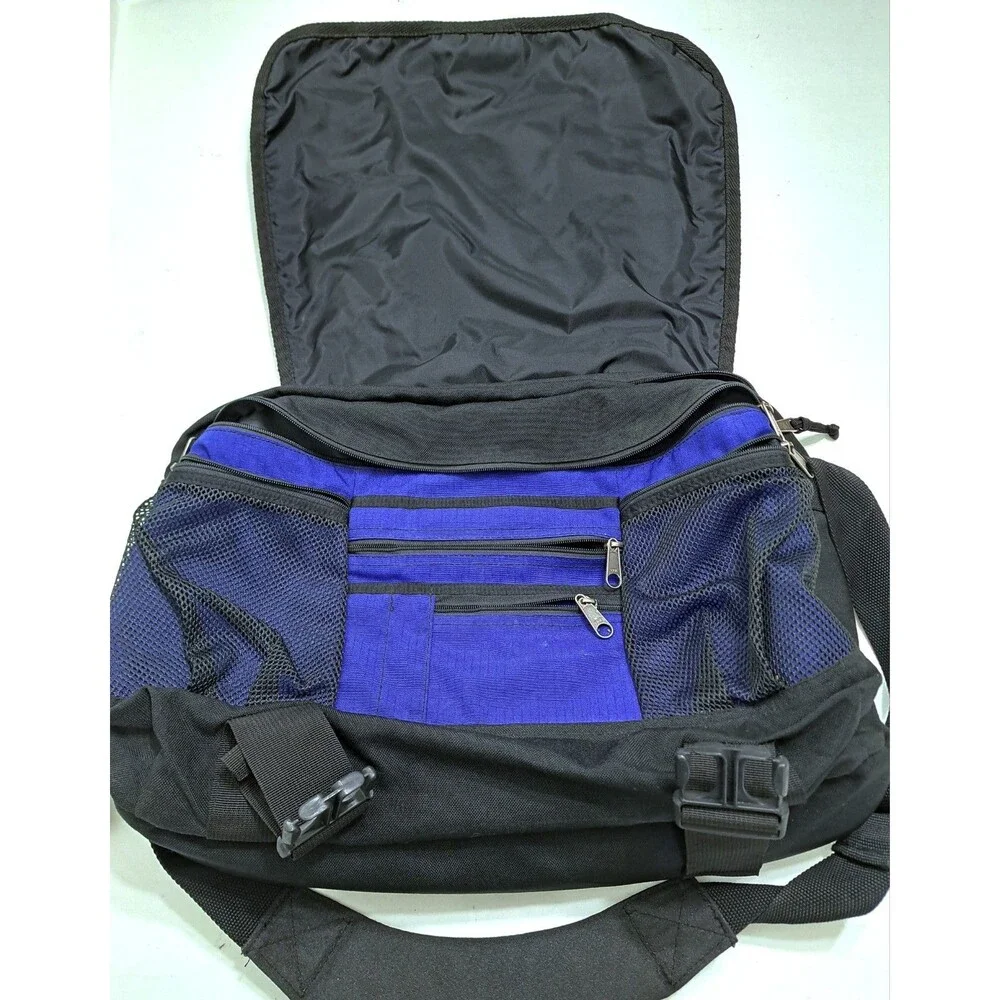 LL Bean Big Briefcase Messenger Bag Laptop Crossbody Black Blue Travel OFM42